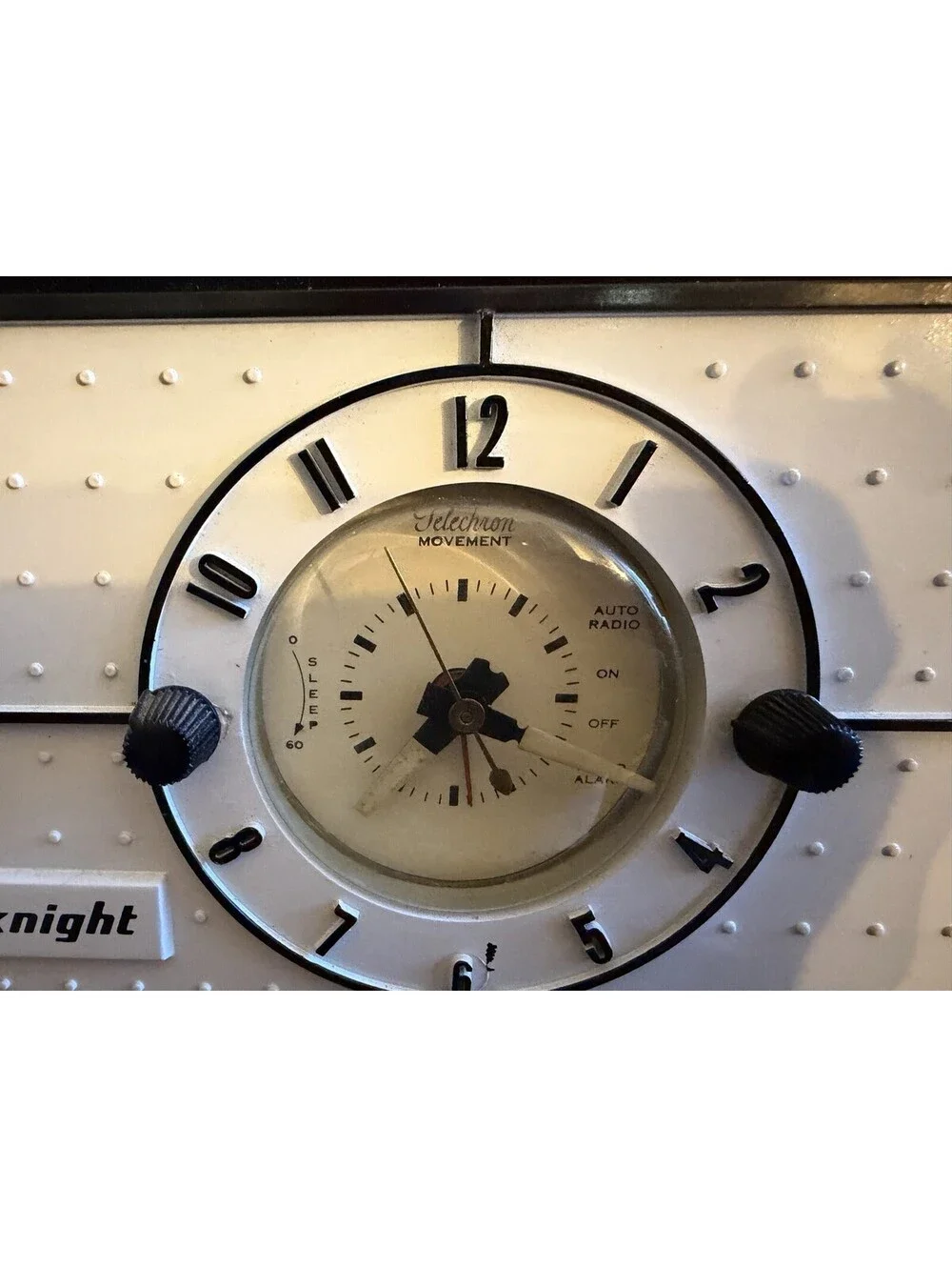 Knight Alarm Clock Radio Classic Mid-Century Telechron Movement Black Off-White